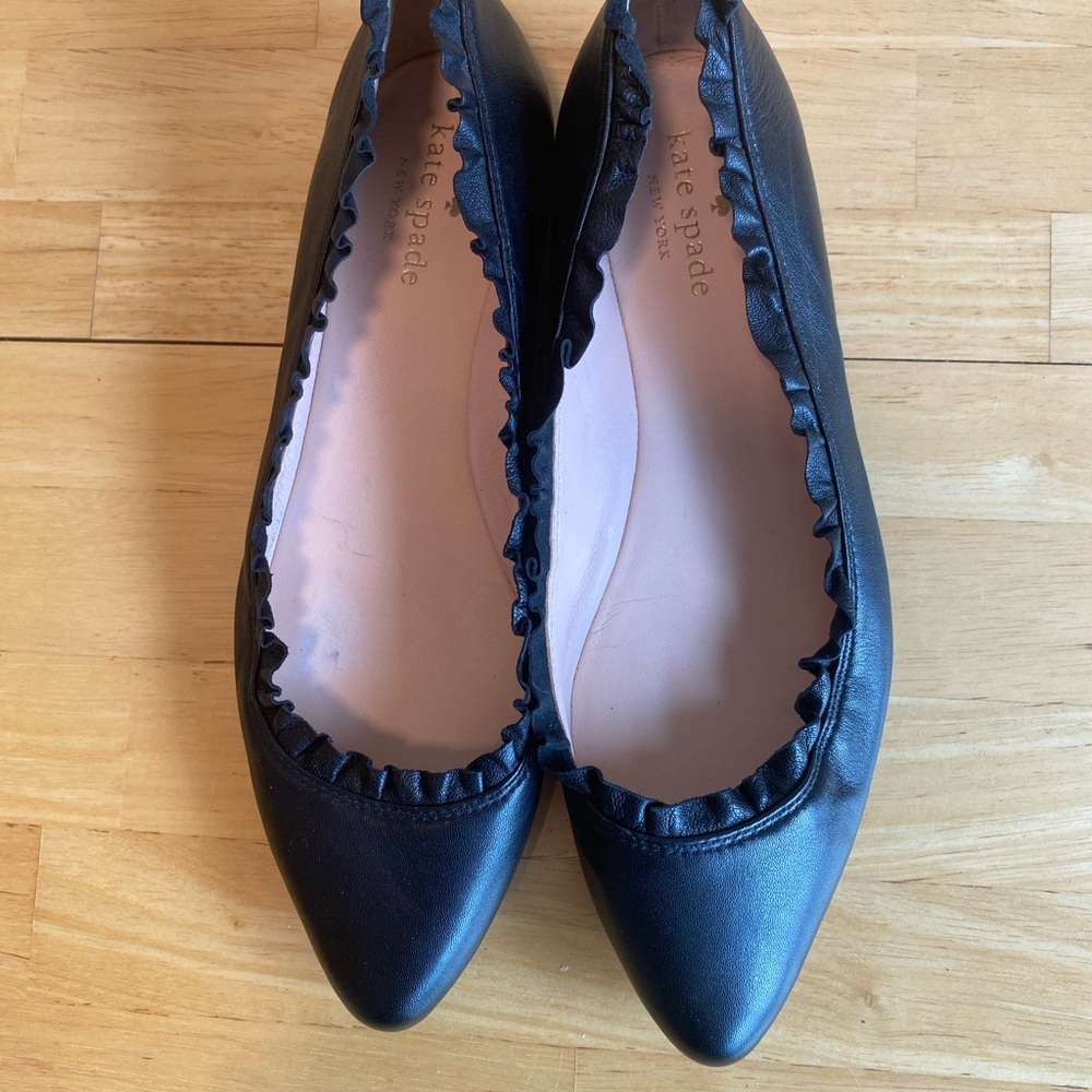 Kate Spade Nicole Black Ruffle Trim Ballet Flats 7.5